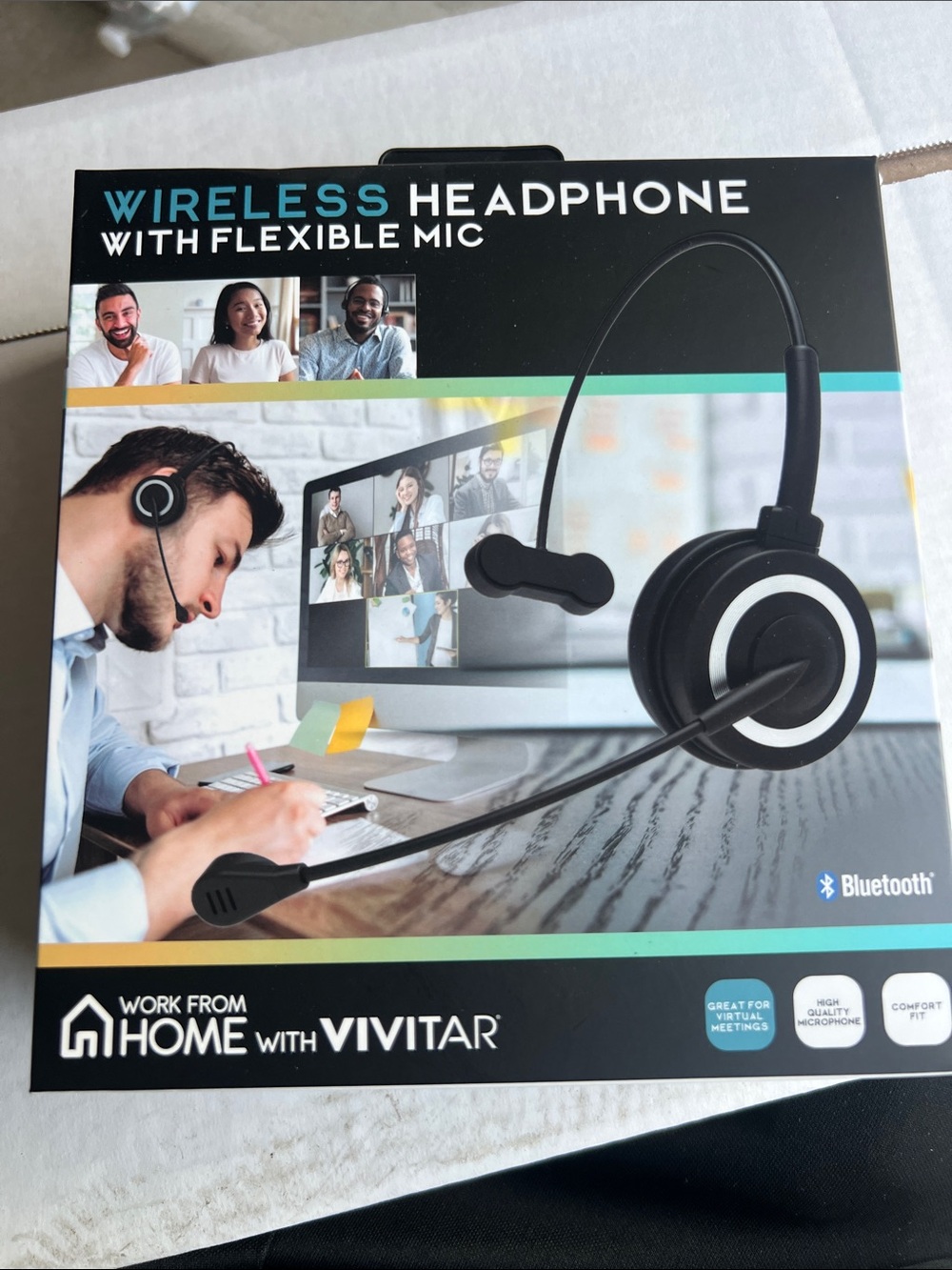 Vivitar Wireless Black Headset with Flexible Boom Mic